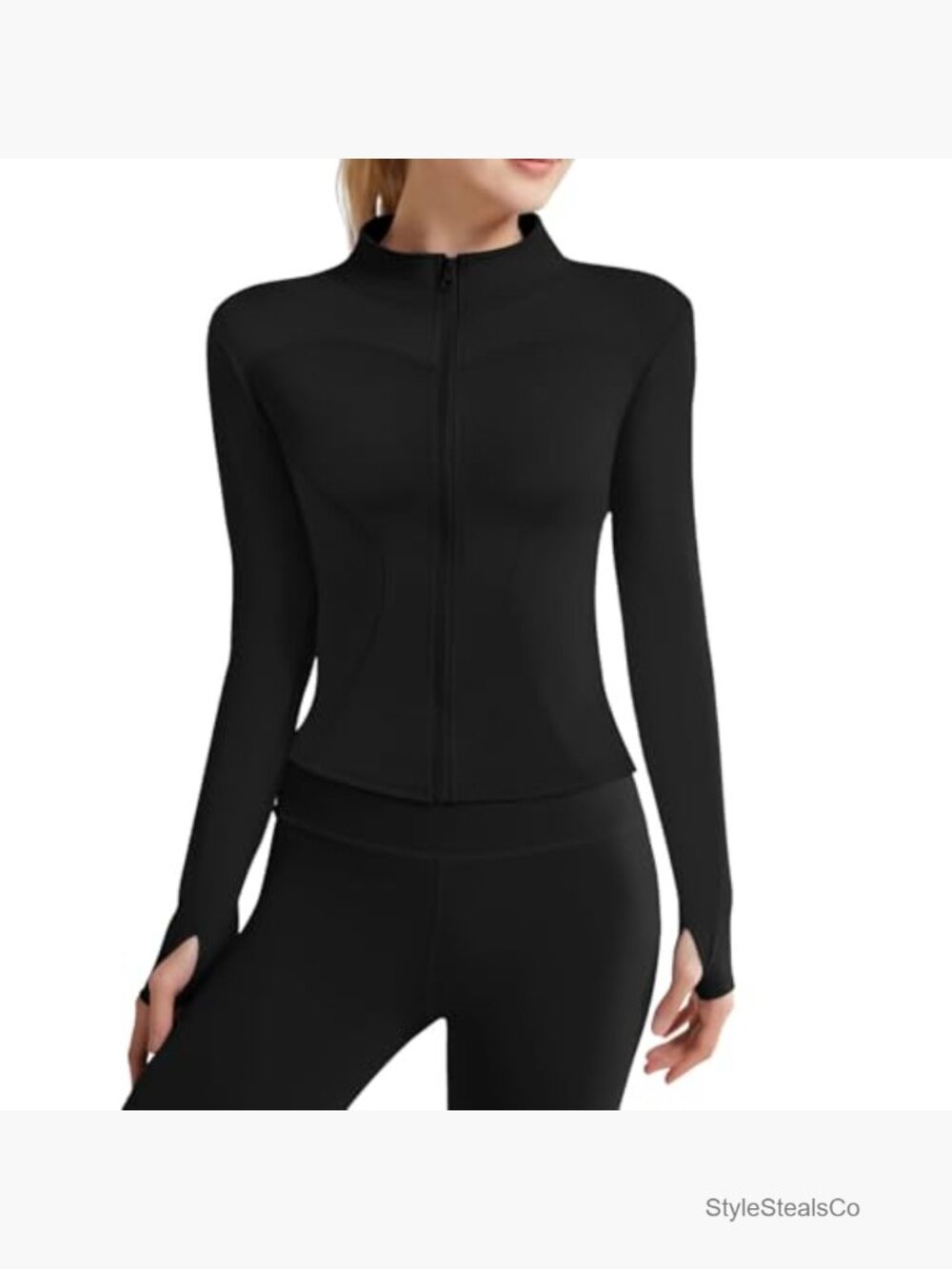 Full Zip Slim Fit Workout Jacket with Thumb Holes - Picture 2 of 7